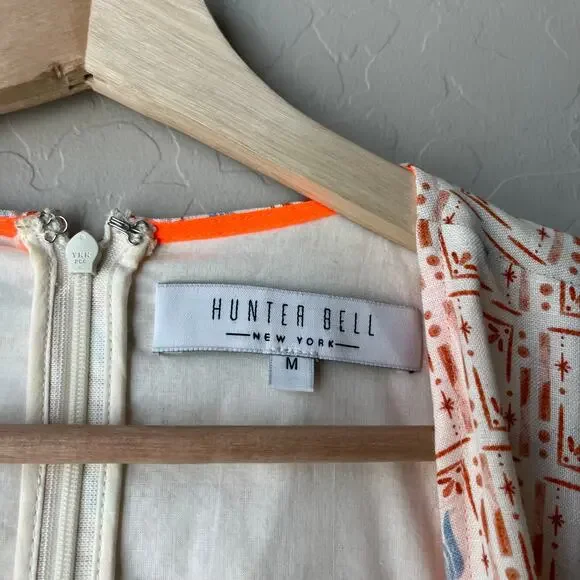 Hunter Bell Dress Palmer Floral Tulip Puff Sleeve White Orange Maxi Dress‎ Sz M - Picture 4 of 9